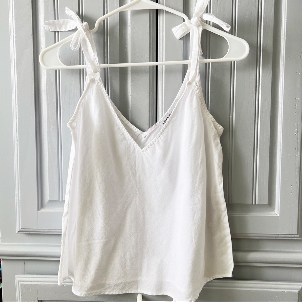 Zara | V Neck Cropped Tie Shoulder Linen Sleeveless Top